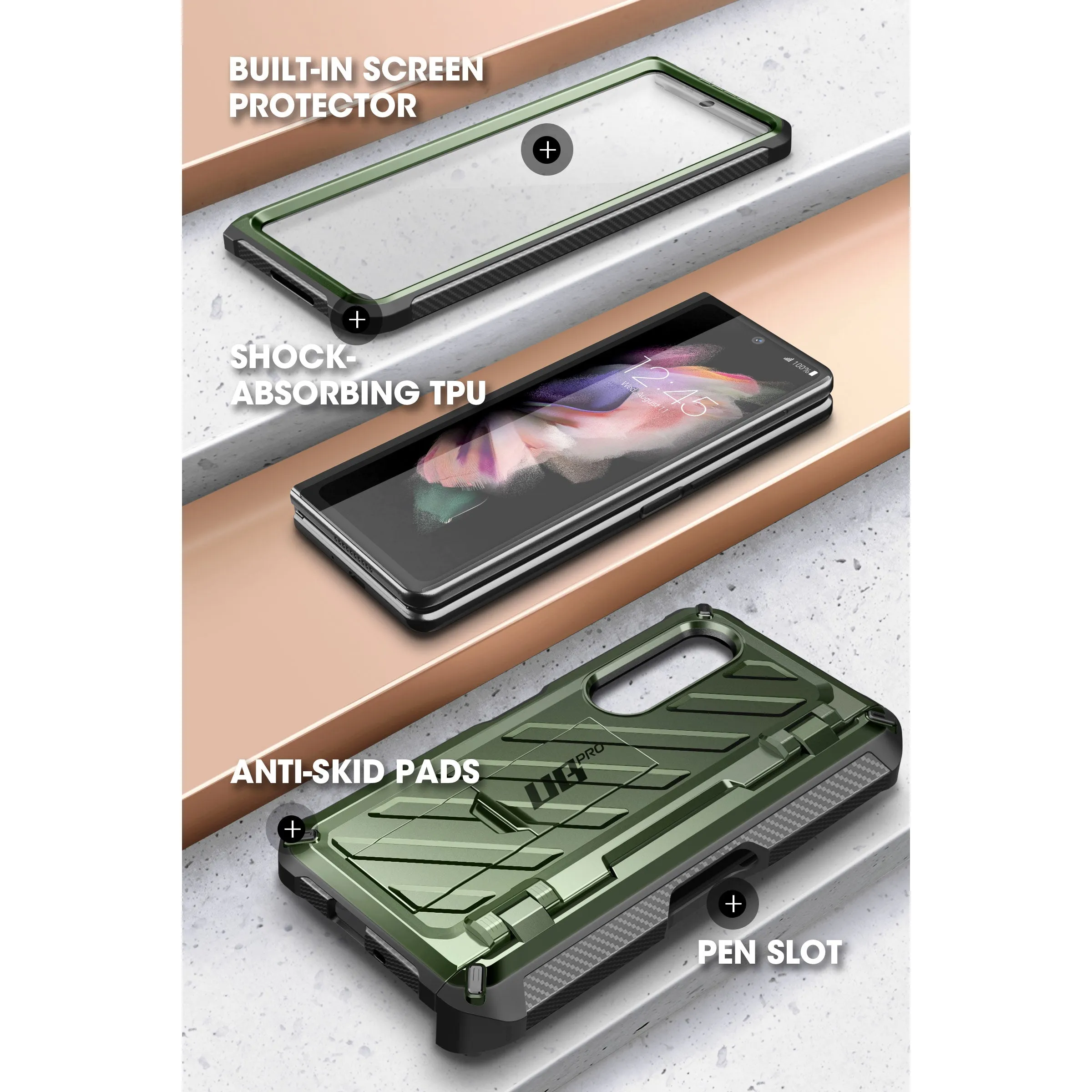 Galaxy Z Fold3 Unicorn Beetle PRO Rugged Case with S-Pen Holder-Dark Green
