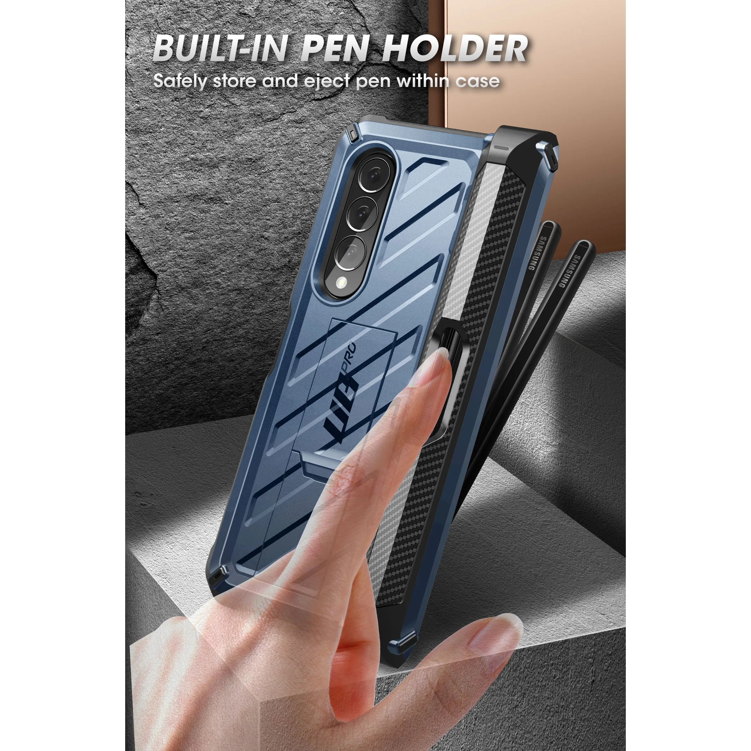 Galaxy Z Fold3 Unicorn Beetle PRO Rugged Case with S-Pen Holder-Metallic Blue