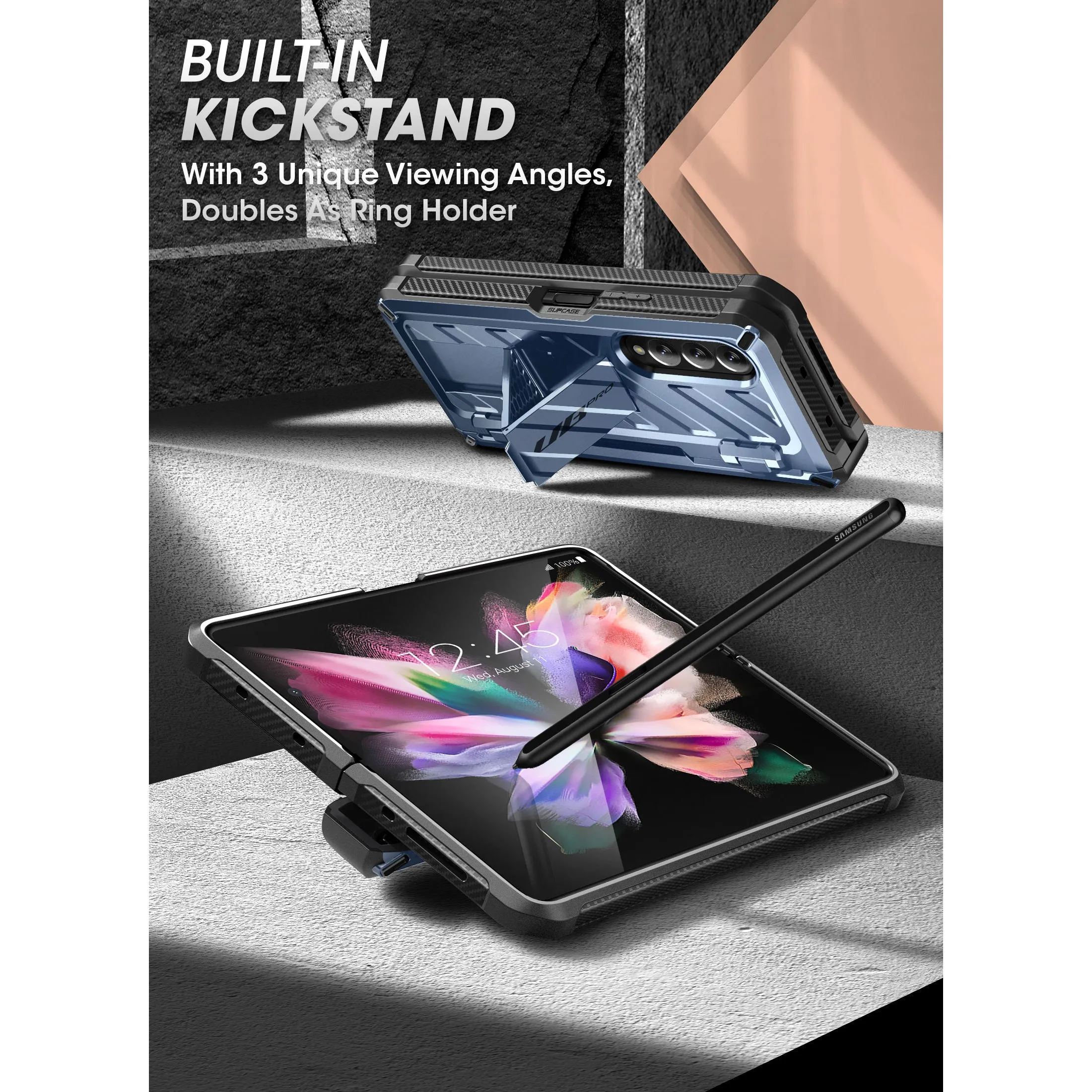 Galaxy Z Fold3 Unicorn Beetle PRO Rugged Case with S-Pen Holder-Metallic Blue
