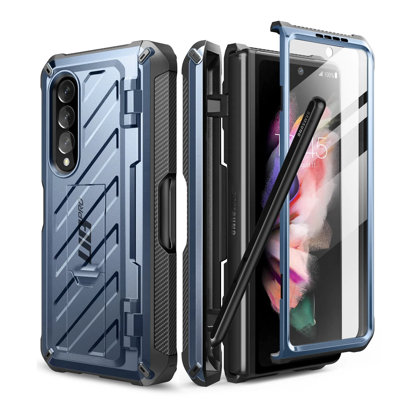 Galaxy Z Fold3 Unicorn Beetle PRO Rugged Case with S-Pen Holder-Metallic Blue