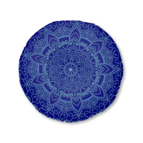 Handmade Mandala Art Floor Cushion - Steel Blue Mandala Design