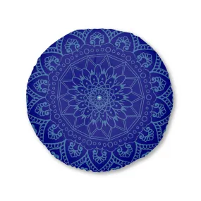 Handmade Mandala Art Floor Cushion - Steel Blue - Round