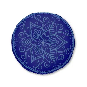 Handmade Mandala Art Steel Blue Floor Cushion - Tufted Round Pillow
