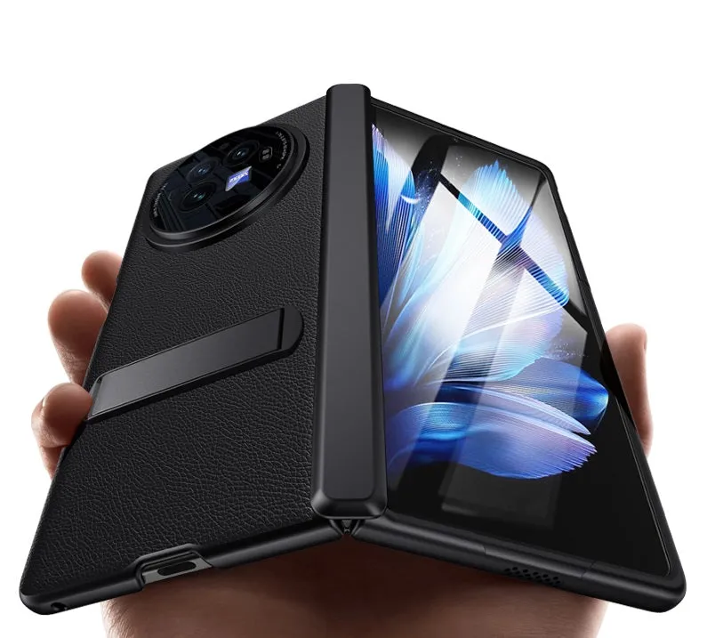Hard PC- Cover Full Body Protective Case PU Leather Series for Vivo X Fold 3 Pro, (Black), [Fingerprint scanner not Compatible]