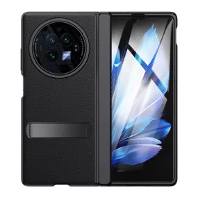 Hard PC- Cover Full Body Protective Case PU Leather Series for Vivo X Fold 3 Pro, (Black), [Fingerprint scanner not Compatible]
