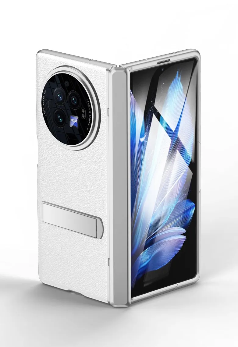 Hard PC- Cover Full Body Protective Case PU Leather Series for Vivo X Fold 3 Pro, (White), [Fingerprint scanner not Compatible]