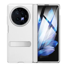 Hard PC- Cover Full Body Protective Case PU Leather Series for Vivo X Fold 3 Pro, (White), [Fingerprint scanner not Compatible]