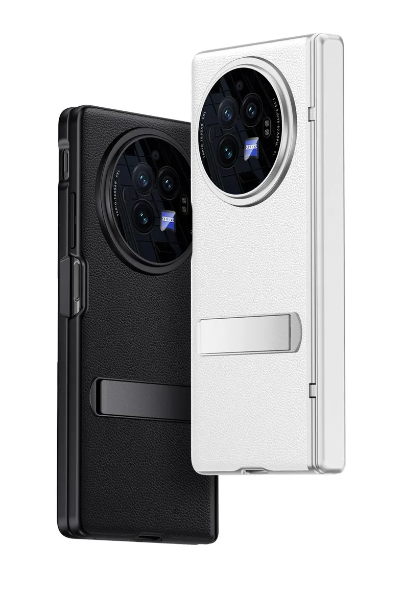 Hard PC- Cover Full Body Protective Case PU Leather Series for Vivo X Fold 3 Pro, (White), [Fingerprint scanner not Compatible]