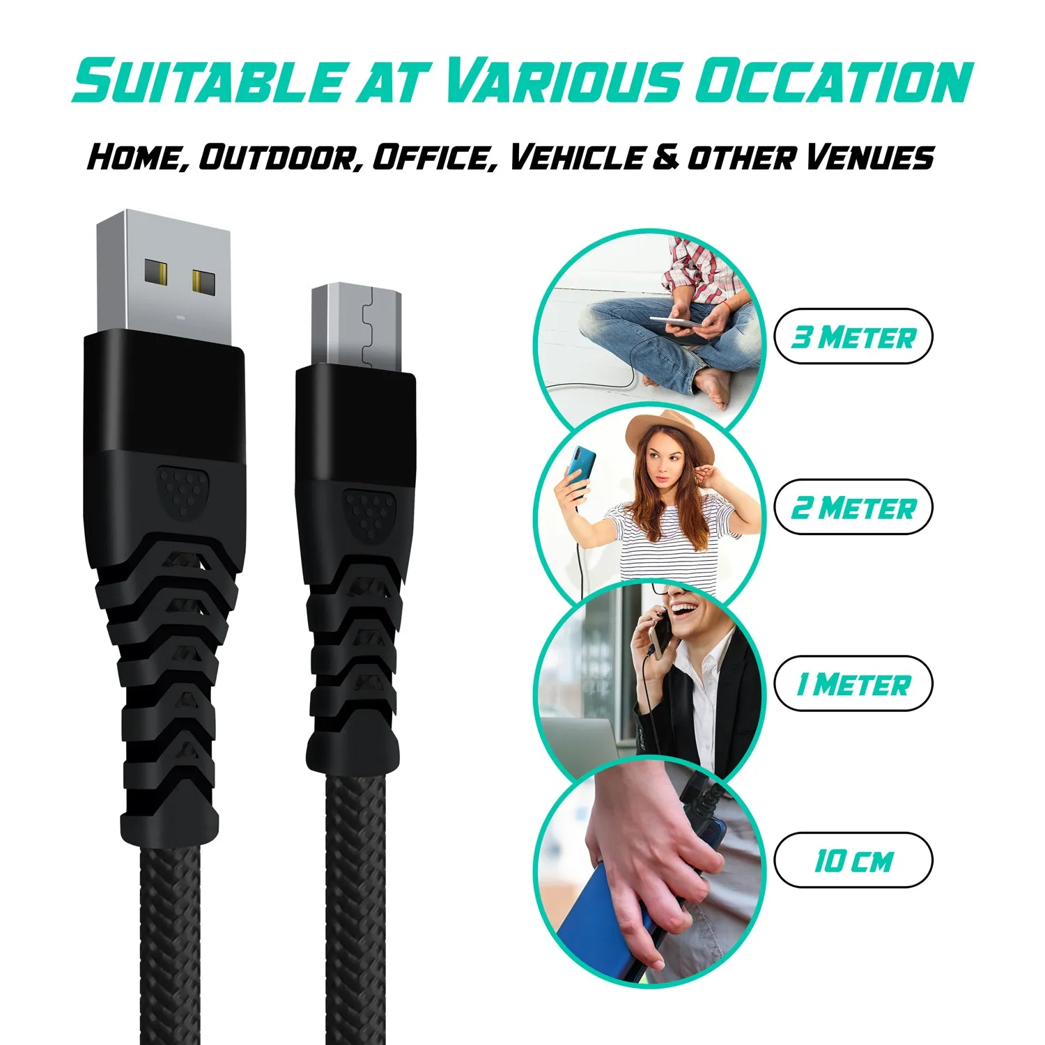 Heavy-Duty Micro USB Cable - USB 3.0 A to Micro B Fast Data and Charging Cable