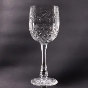 Hungary Cut Crystal 9" Water Goblet Etched Glass Floral Laurel Cross Cut Vintage