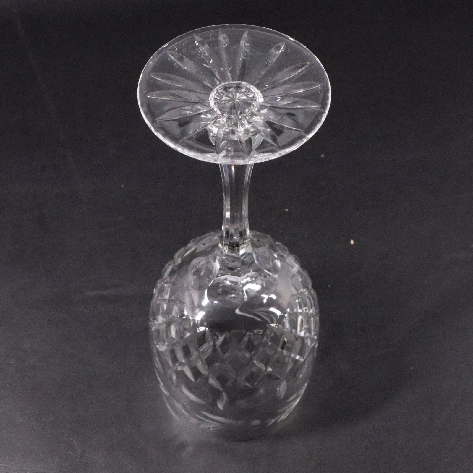 Hungary Cut Crystal 9" Water Goblet Etched Glass Floral Laurel Cross Cut Vintage