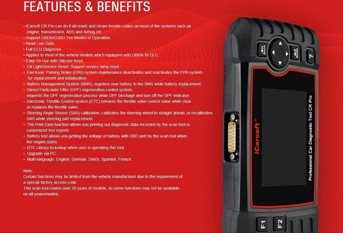 iCarsoft CR PRO Diagnostic Tool All Makes All Systems OBD1/OBD2