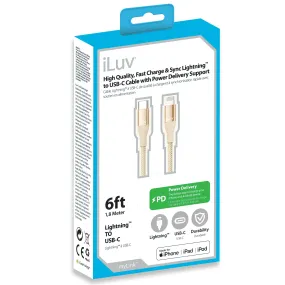 iLuv 6" Premium MFI Lightning-to-USB-Type-C Braided Cable