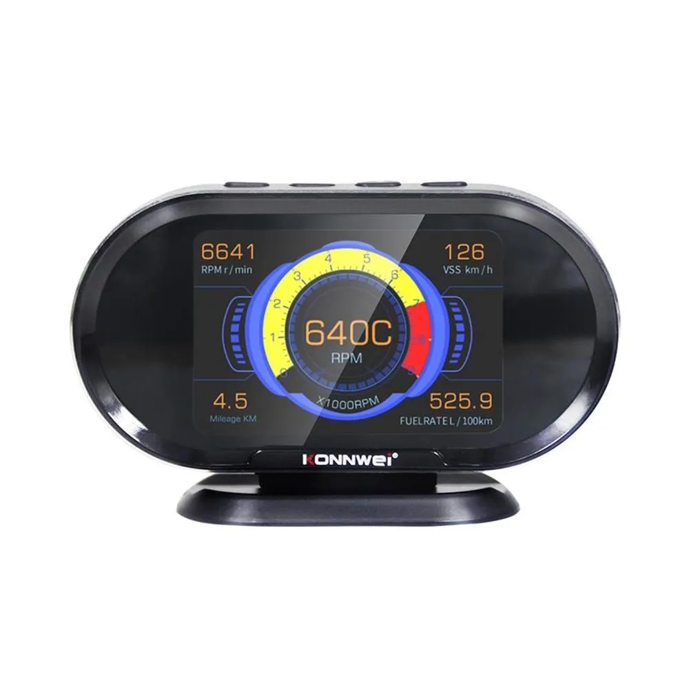 KONNWEI KW206 HUD OBD2 Car Diagnostic Scanner On-Board Computer Gauge DTC Engine Code Reader Voltage Test LCD Screen Built-in Speaker