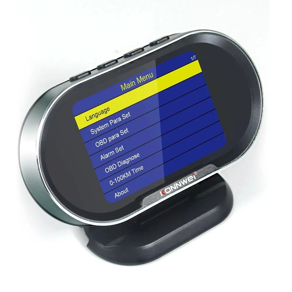 KONNWEI KW206 HUD OBD2 Car Diagnostic Scanner On-Board Computer Gauge DTC Engine Code Reader Voltage Test LCD Screen Built-in Speaker