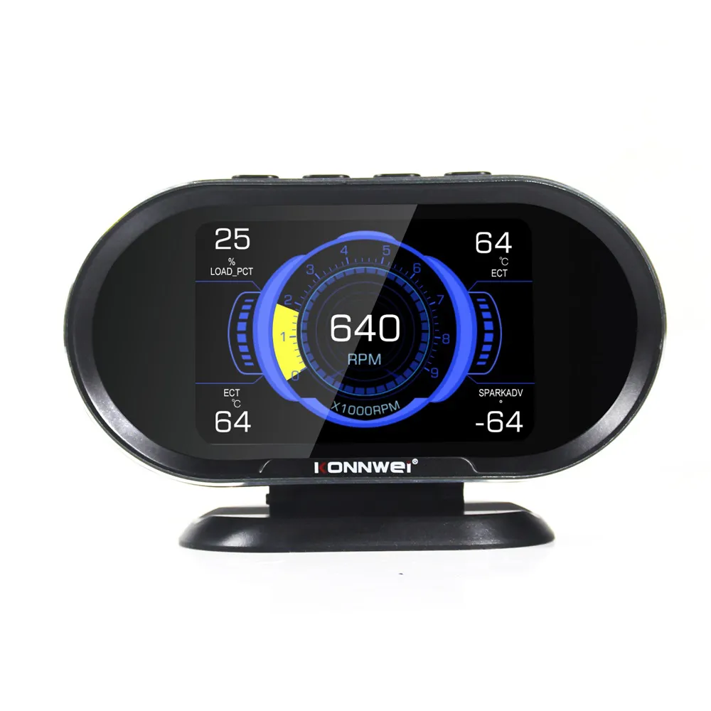 KONNWEI KW206 HUD OBD2 Car Diagnostic Scanner On-Board Computer Gauge DTC Engine Code Reader Voltage Test LCD Screen Built-In Speaker