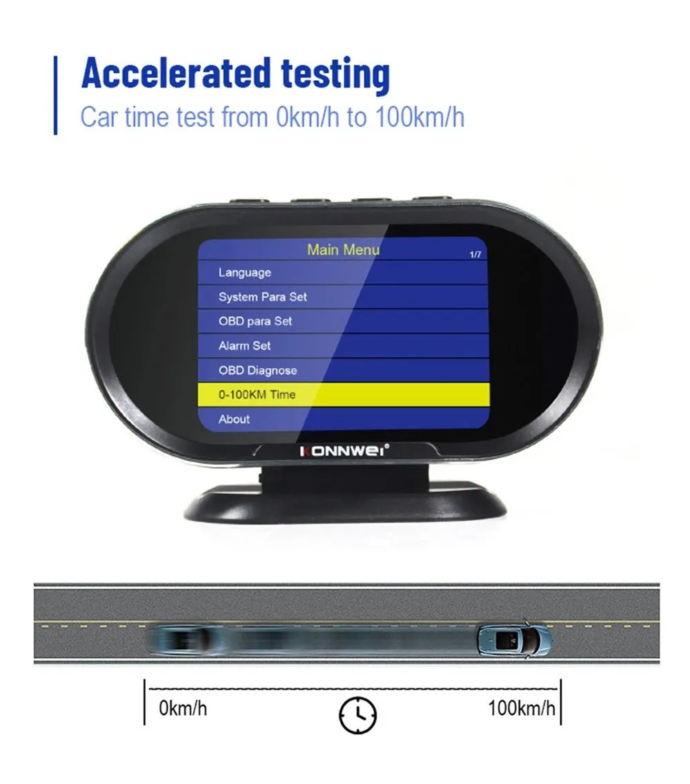 KONNWEI KW206 HUD OBD2 Car Diagnostic Scanner On-Board Computer Gauge DTC Engine Code Reader Voltage Test LCD Screen Built-in Speaker