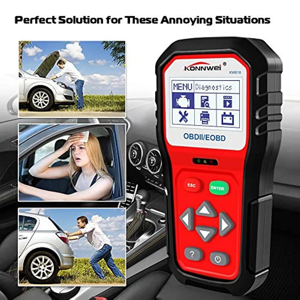 KONNWEI KW818 OBD2 Scanner 2.8" Large Screen OBDII Code Reader with Battery Test Function for All 1996 and Newer OBD II Protocol Cars