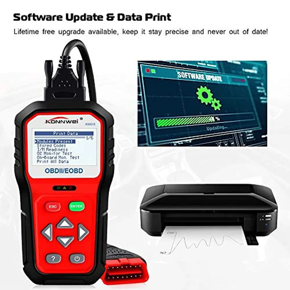 KONNWEI KW818 OBD2 Scanner 2.8" Large Screen OBDII Code Reader with Battery Test Function for All 1996 and Newer OBD II Protocol Cars
