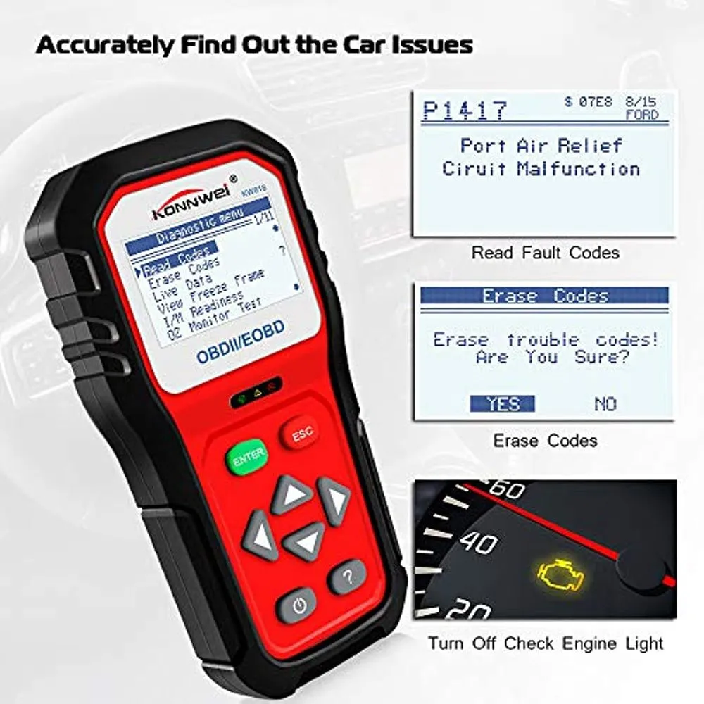 KONNWEI KW818 OBD2 Scanner 2.8" Large Screen OBDII Code Reader with Battery Test Function for All 1996 and Newer OBD II Protocol Cars