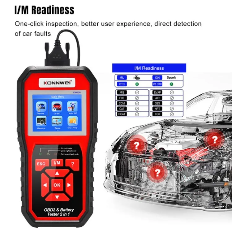 KONNWEI KW870 2 in 1 Car OBD2 Fault Diagnosis   Battery Tester