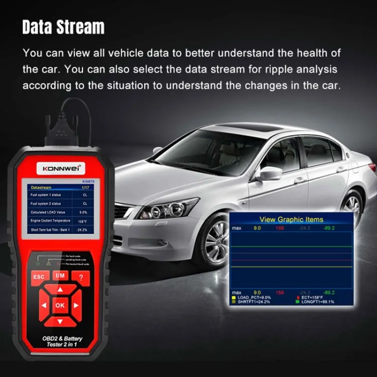 KONNWEI KW870 2 in 1 Car OBD2 Fault Diagnosis   Battery Tester