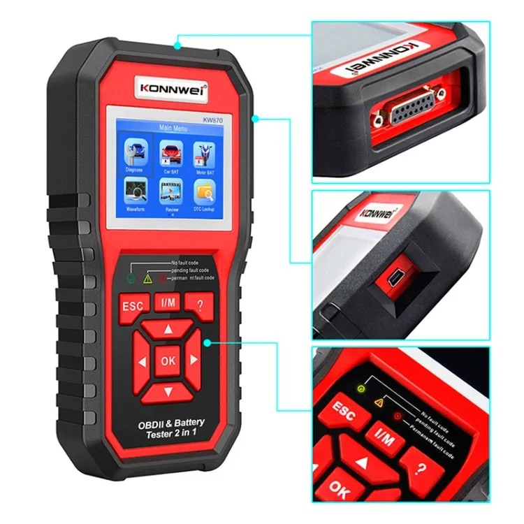 KONNWEI KW870 2 in 1 Car OBD2 Fault Diagnosis   Battery Tester