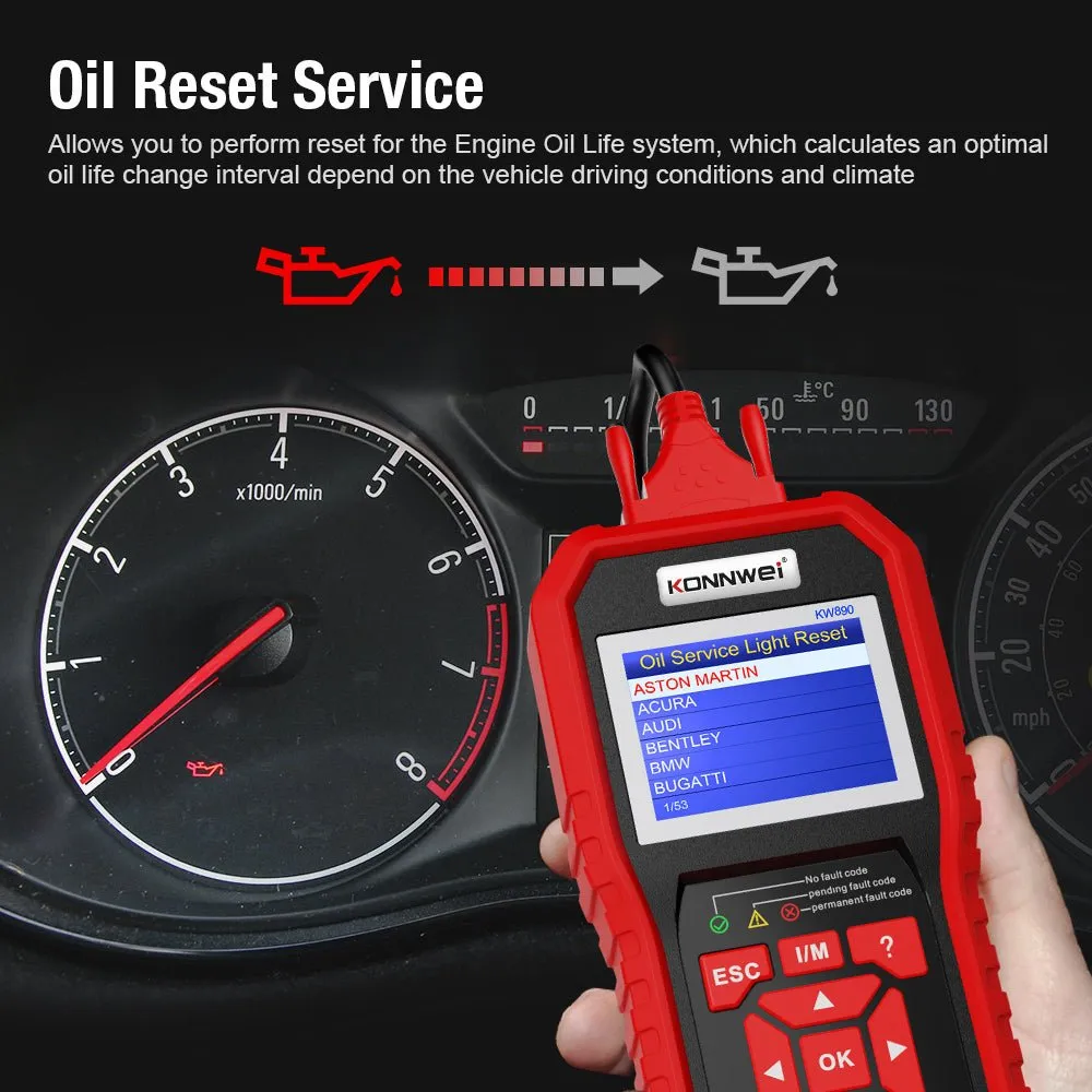 KONNWEI KW890 Battery Tester Car OBDII Oil Service Light Reset Tool OBD2 Scanner Car Professional Automotive Code Reader Diagnose Tool
