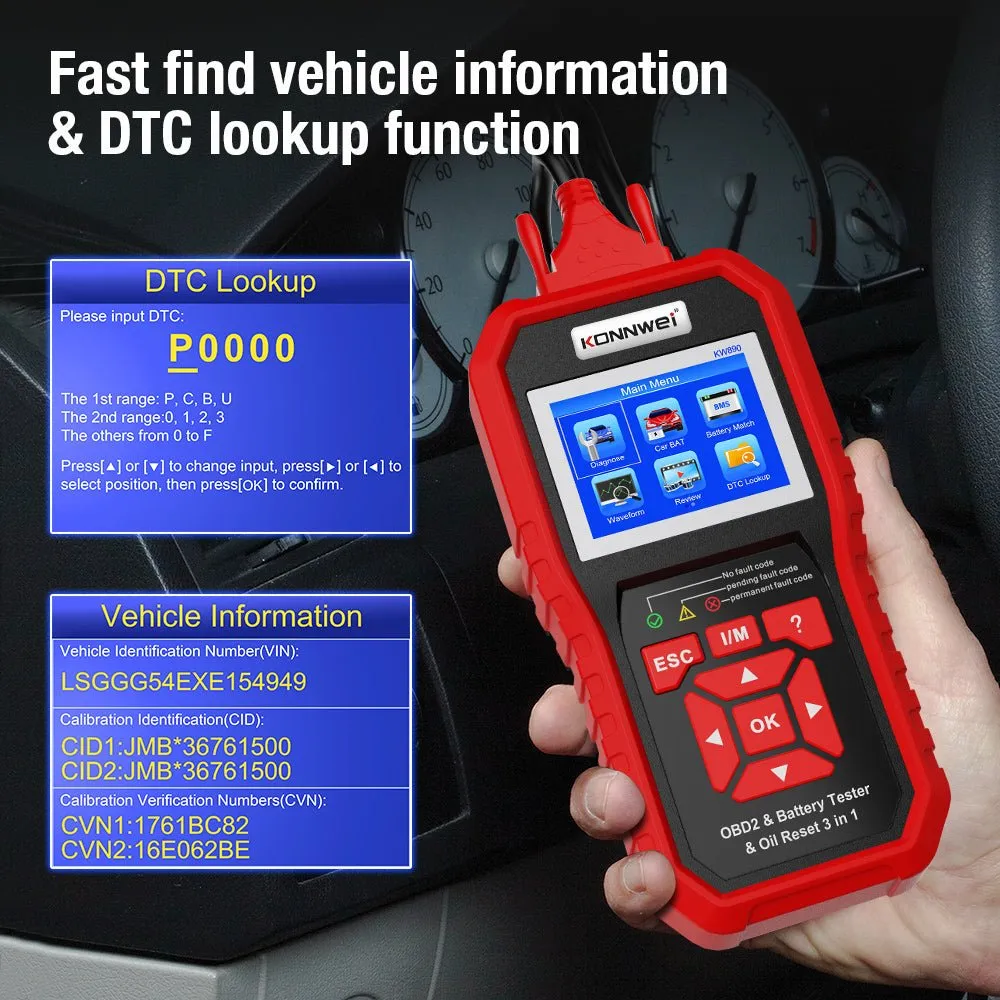 KONNWEI KW890 Battery Tester Car OBDII Oil Service Light Reset Tool OBD2 Scanner Car Professional Automotive Code Reader Diagnose Tool