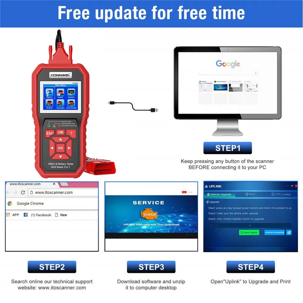 KONNWEI KW890 Battery Tester Car OBDII Oil Service Light Reset Tool OBD2 Scanner Car Professional Automotive Code Reader Diagnose Tool