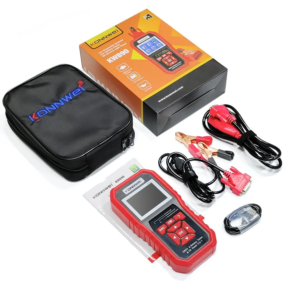 KONNWEI KW890 Battery Tester Car OBDII Oil Service Light Reset Tool OBD2 Scanner Car Professional Automotive Code Reader Diagnose Tool