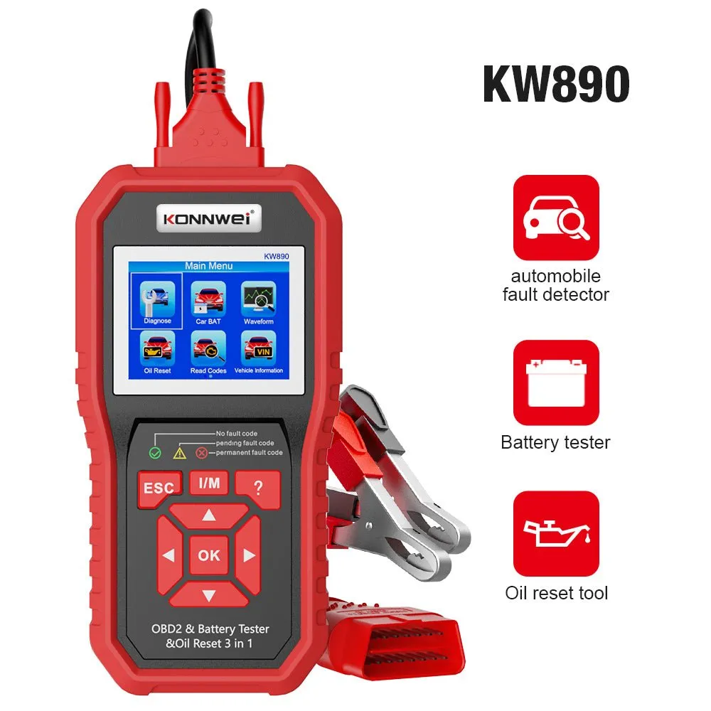 KONNWEI KW890 Battery Tester Car OBDII Oil Service Light Reset Tool OBD2 Scanner Car Professional Automotive Code Reader Diagnose Tool