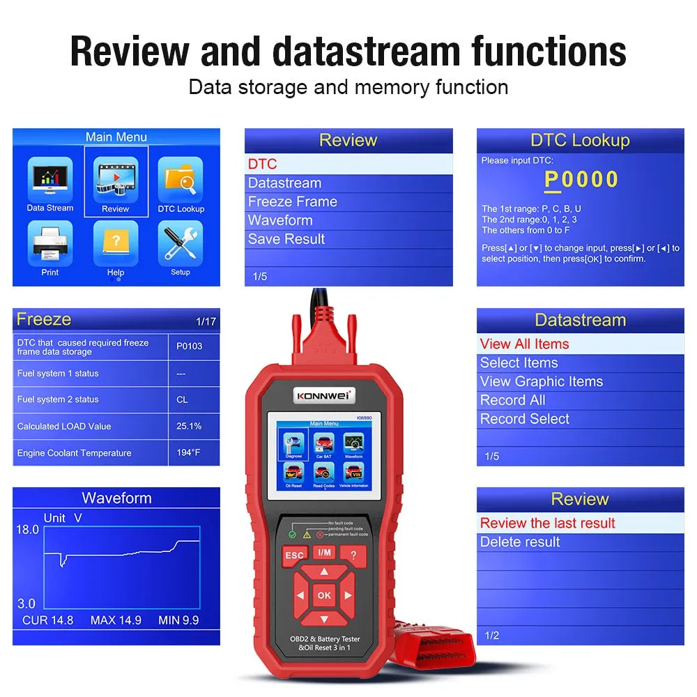 KONNWEI KW890 Battery Tester Car OBDII Oil Service Light Reset Tool OBD2 Scanner Car Professional Automotive Code Reader Diagnose Tool