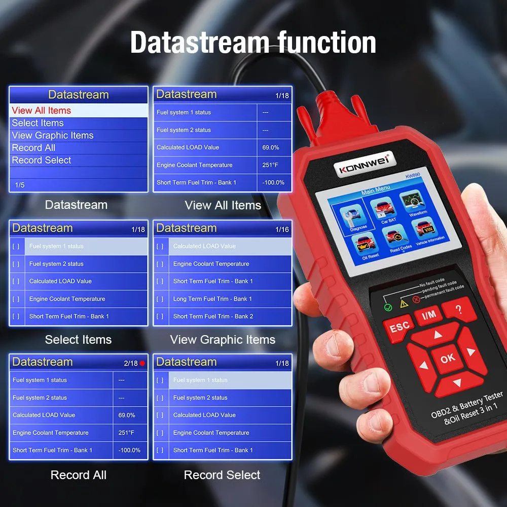 KONNWEI KW890 Battery Tester Car OBDII Oil Service Light Reset Tool OBD2 Scanner Car Professional Automotive Code Reader Diagnose Tool
