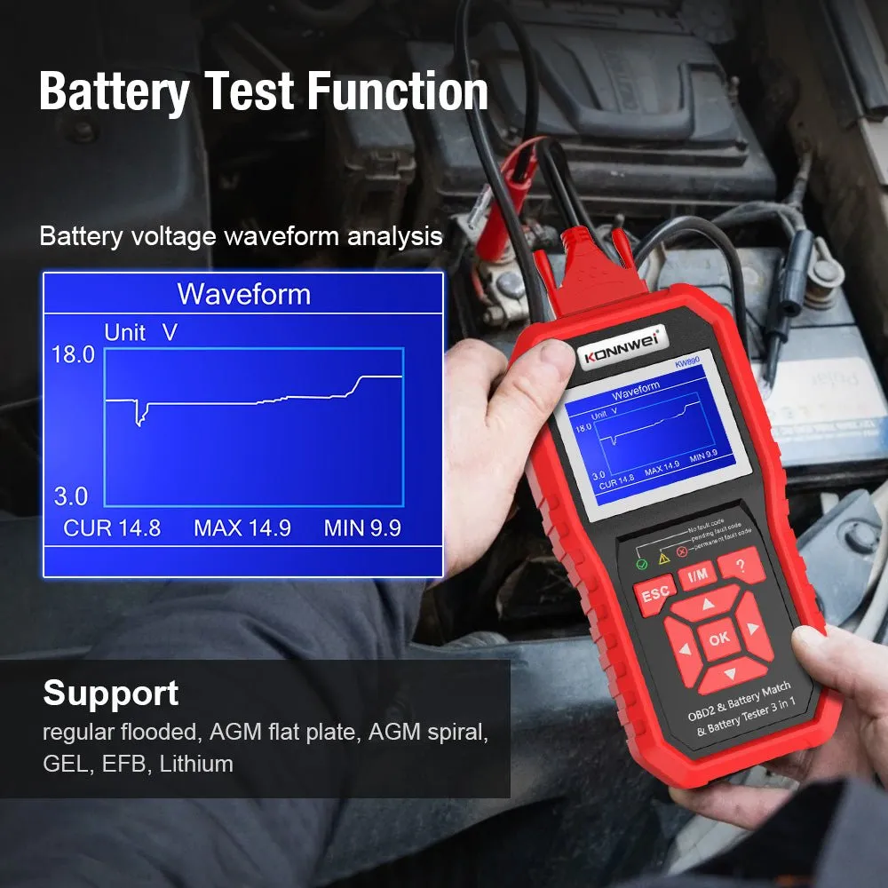 KONNWEI KW890 Battery Tester Car OBDII Oil Service Light Reset Tool OBD2 Scanner Car Professional Automotive Code Reader Diagnose Tool