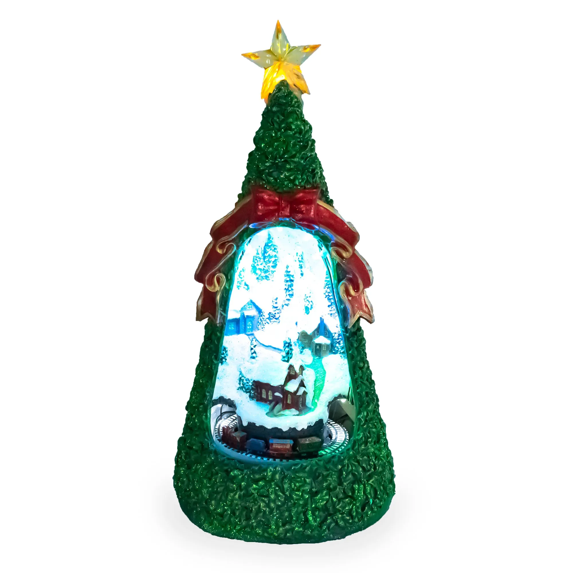 LED Animated Village Scene Tabletop Christmas Tree 13 Inches