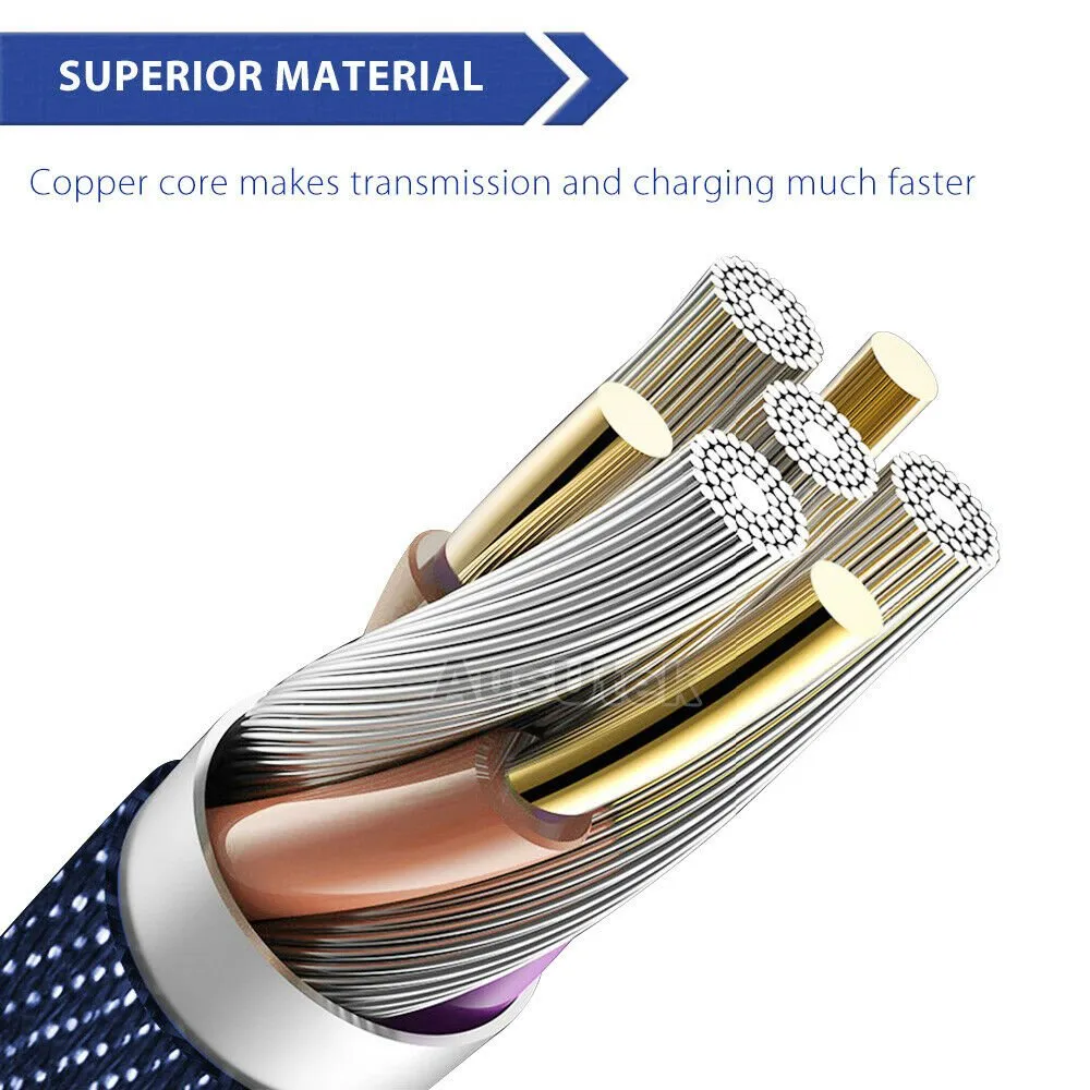 Lightning Fast Charging Data Sync Charger Cable Cord Denim For Apple iPhone iPad iPod