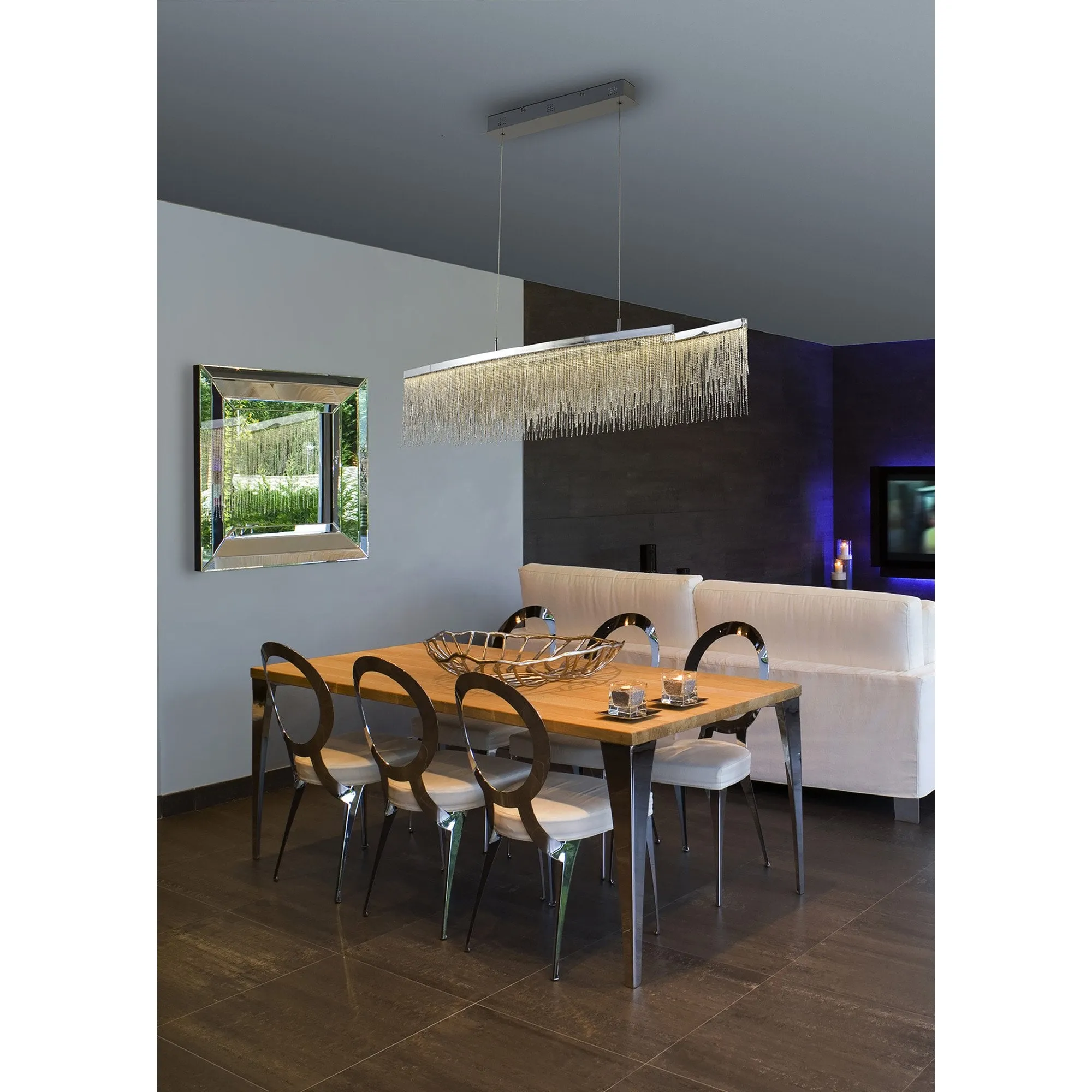 Mantra M6251 Cinna Linear Pendant 42W LED Polished Chrome / Crystal Chain