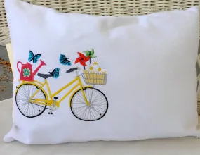 May Bike Pillow cover, Embroidered bicycle pillow, seasonal bike pillow covers