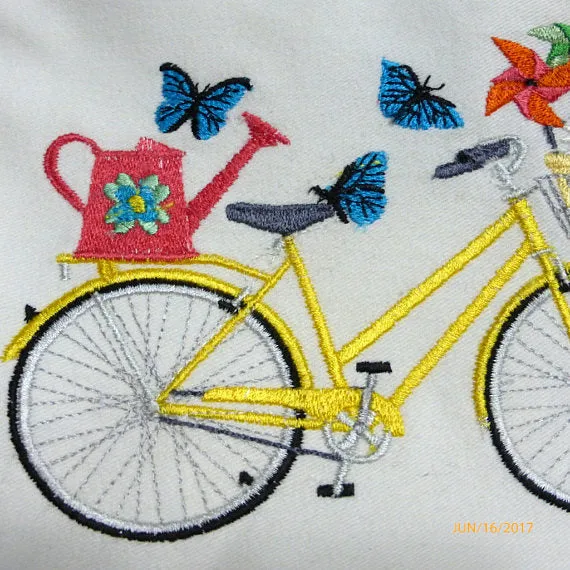 May Bike Pillow cover, Embroidered bicycle pillow, seasonal bike pillow covers