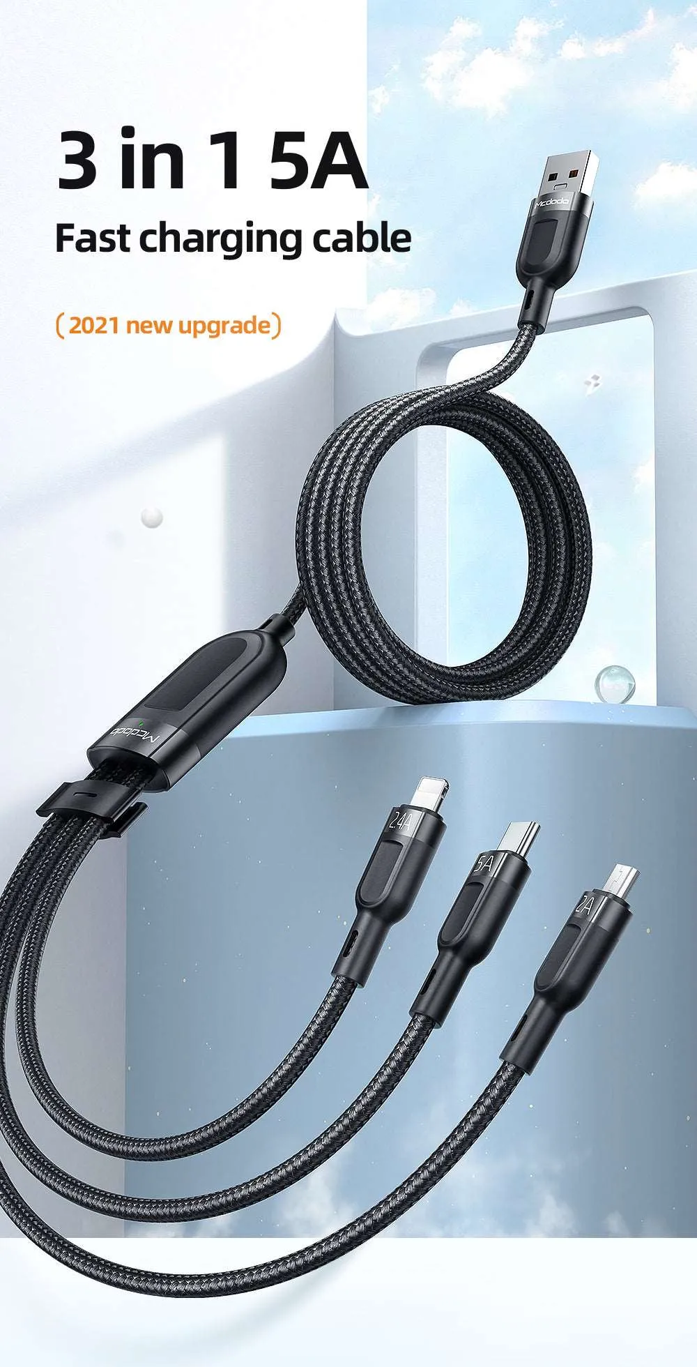 Mcdodo CA-879 | USB to Type-C, Lightning & Micro Mobile Cable | 3-in-1 Cable