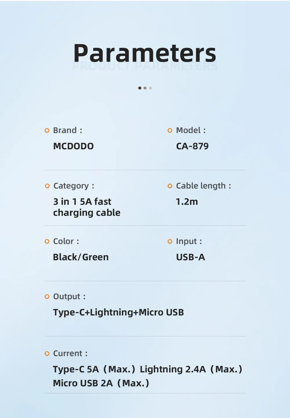 Mcdodo CA-879 | USB to Type-C, Lightning & Micro Mobile Cable | 3-in-1 Cable