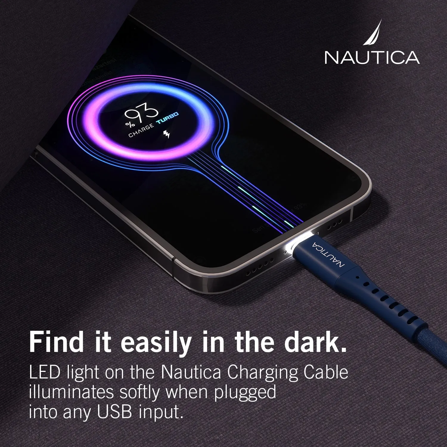 Nautica USB-C To USB-C Cable 4ft With LED C35 - Navy