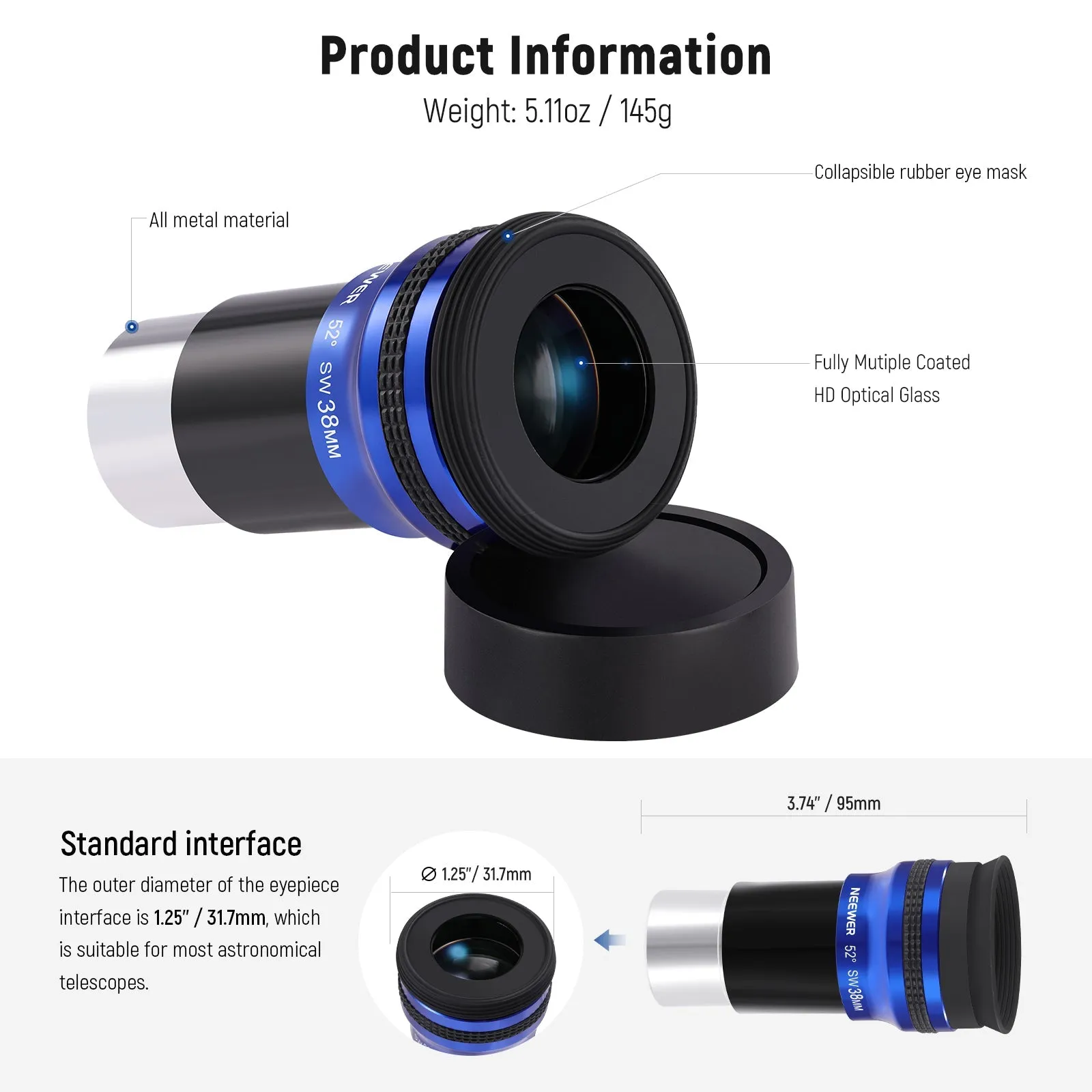 NEEWER LS-T12 1.25" Wide Angle Telescope Eyepiece