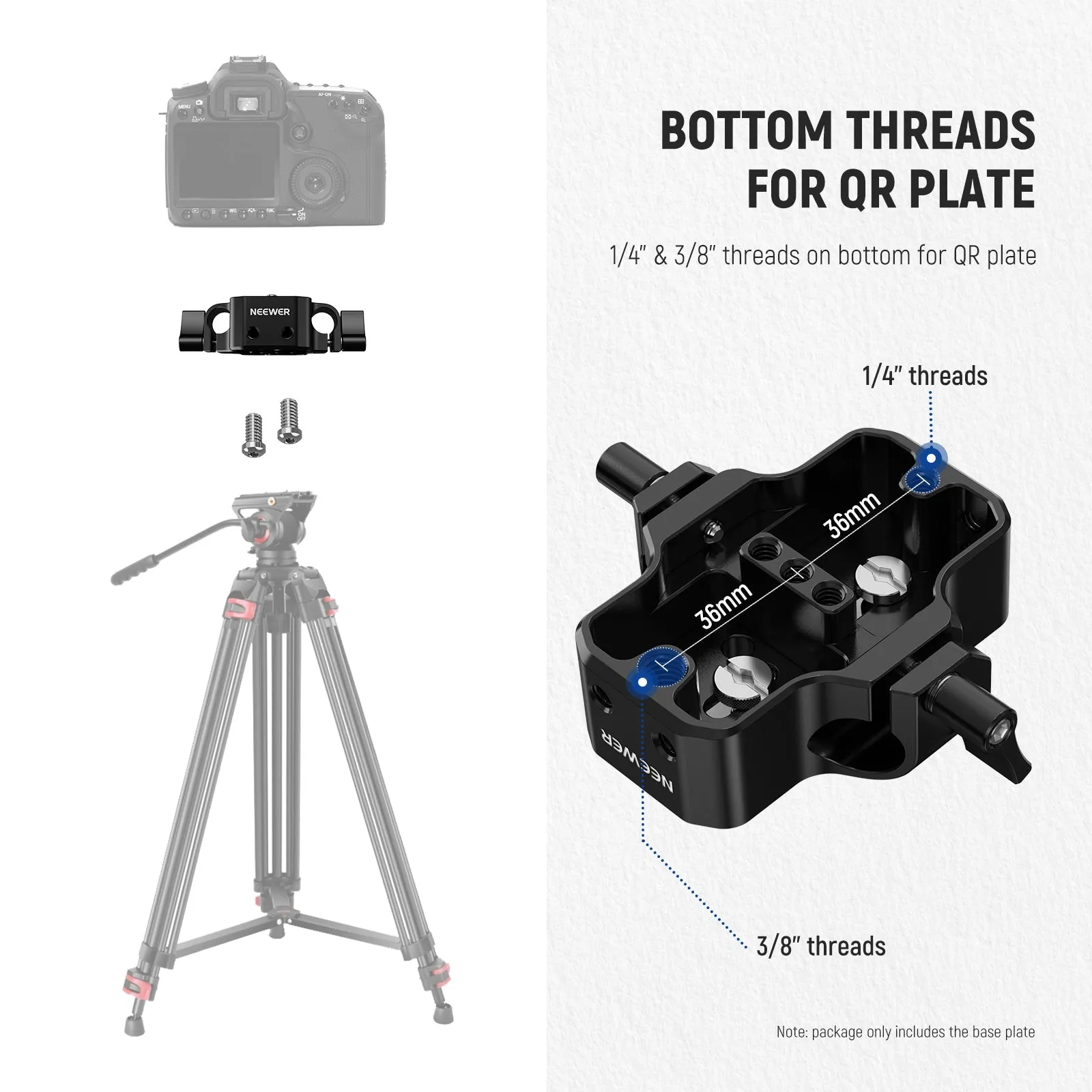 NEEWER SR001 Base Plate with 15mm Rod Clamp Railblock