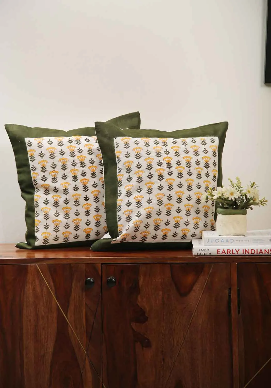 Olive Grace Hand Block Print Cotton Cushion Cover