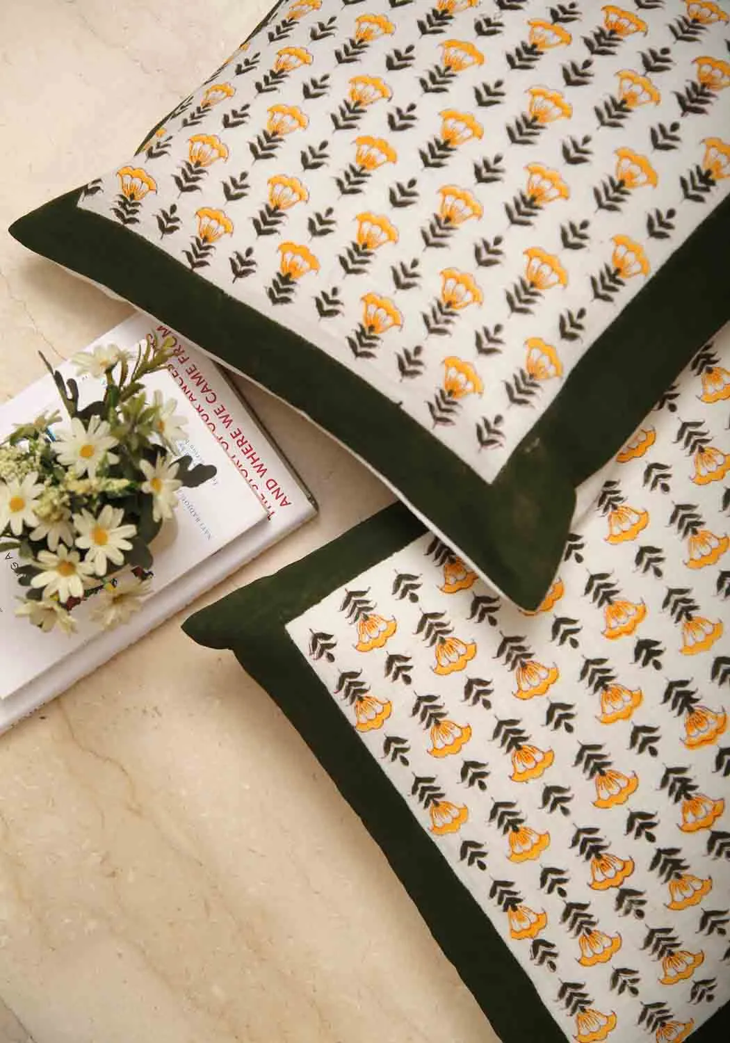 Olive Grace Hand Block Print Cotton Cushion Cover