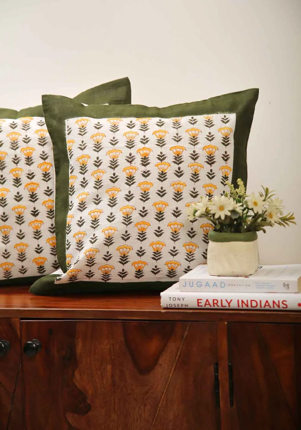 Olive Grace Hand Block Print Cotton Cushion Cover