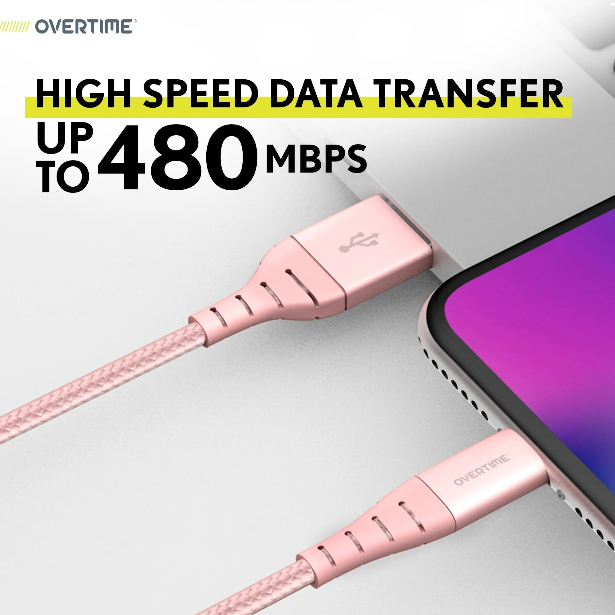 Overtime Apple MFi Certified iPhone Charger 6ft Long Nylon Braided Lightning Cable