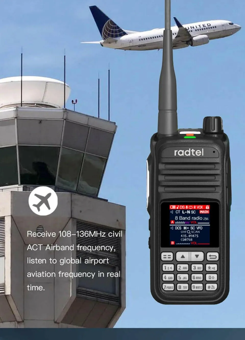 Radtel RT-420 6 Bands Amateur Ham Two Way Radio 256CH Air Band Walkie Talkie NOAA VOX USB SOS LCD Color Police Scanner Aviation